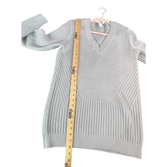 Athleta Teton V Neck Sweater‎ Women Small BLUE Heavy Knit Cotton Pullover - Picture 9 of 11